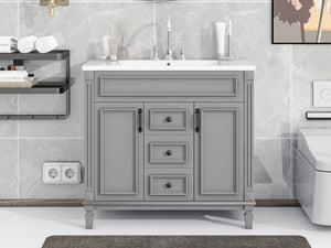 English Elm 36'' Modern Bathroom Vanity With Black Ceramic Top, Soft-Close Doors & Drawers For Stylish Storage N710P230231E