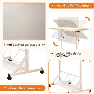 English Elm (white) Wooden Puzzle Table with Drawers Tilting Top Wheels and Protective Cover W2641P442535