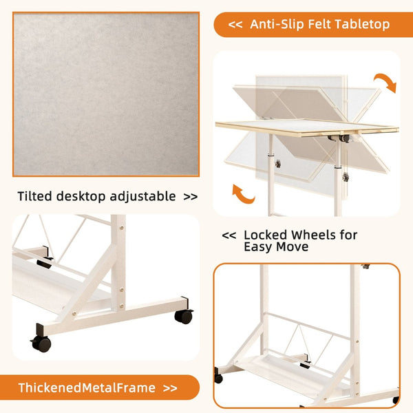 English Elm (white) Wooden Puzzle Table with Drawers Tilting Top Wheels and Protective Cover W2641P442535