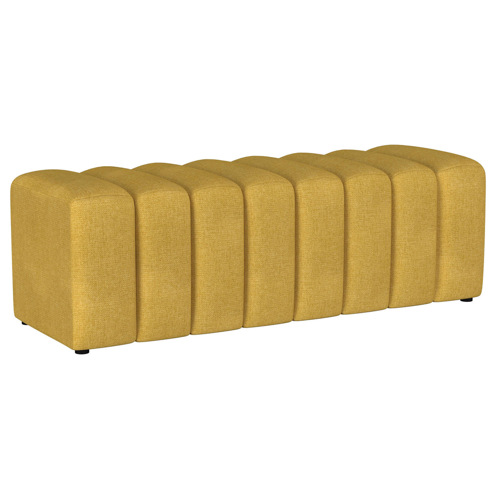 English Elm DelSur Mustard Yellow Upholstered Tufted Accent Bench — Curved Backless Design, Plush Modern Seating Elegance B062P299968