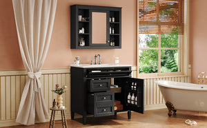 English Elm 36'' Modern Bathroom Vanity With Medicine Cabinet, Soft-Close Doors & Drawers For Stylish Storage SW000134AAB-1