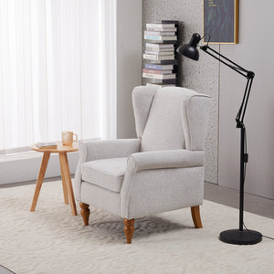 English Elm Coffee Table & Armchair Set with Vintage Roman Column Legs, Breathable Fabric, Solid Rubberwood Craftsmanship Beige W2989P339991