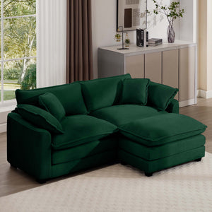 English Elm Corduroy Two-Seater Sofa With Ottoman - Chic L-Shaped Design For Stylish, Cozy Small Spaces! W714S00810