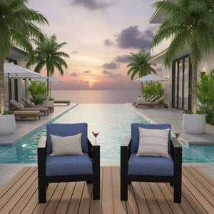 English Elm 2-pack Outdoor Cast Aluminum Armchairs with Uv Resistant Olefin Cushions for Patio Black+Blue B082P454970