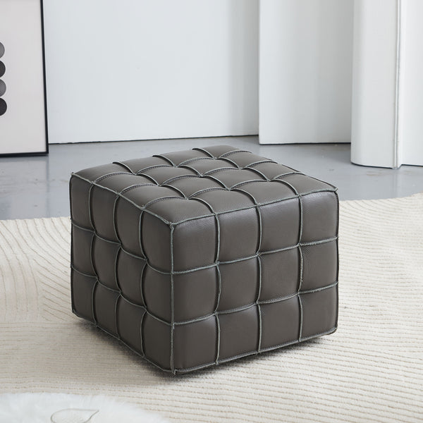 English Elm 17.32''W Genuine Leather Tufted Ottoman with Biscuit Design, Grey Footstool, Solid Wood Frame, Versatile Seating and Table Option W579P354656