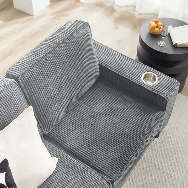 English Elm 83.86"Corduroy comfy sofa with resilient sponge & spring cushions, stylish modern 3-seater for living spaces Gray W1359P215066