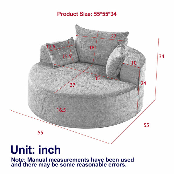 English Elm 55'L Chenille Sponge Single Sofa No Assembly Beige Fluffy Modern Sleeper Chair with Head Pillow Support for Living Room Lounge Bedroom Comfort W834P221027