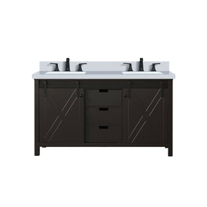 English Elm Brown Double Bath Vanity 60" W With Quartz Countertop, Soft-Close Drawers & Faucet Set Included B2731P260136