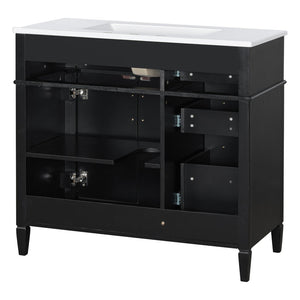 English Elm 36 Inch Freestanding Bathroom Vanity Sage Pine Cabinet Gold Hardware Ceramic Sink Black N725P366466B