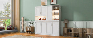 English Elm Twin Murphy Bed with Cabinet Shelves Built in Lighting Usb Ports Space Saving Wall Unit White LP000389AAK-1
