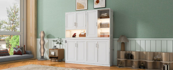 English Elm Twin Murphy Bed with Cabinet Shelves Built in Lighting Usb Ports Space Saving Wall Unit White LP000389AAK-1