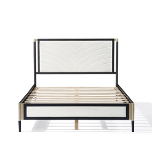 English Elm Christopher Knight Home® - Full size Platform Bed with White Bouclé Headboard, Champagne Silver & Black Frame, Sturdy Slats Support N758D802021B