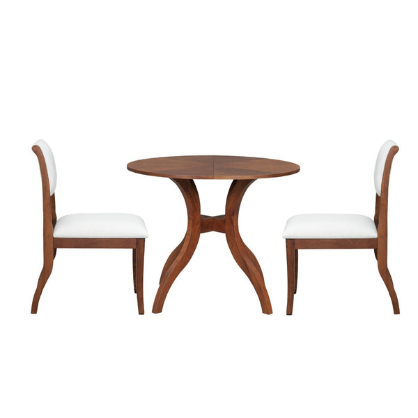 English Elm Walnut Dining Table Set: 39.4" Round Table & 2 Upholstered Chairs - Classic Elegance For Your Home TWSET-GRACIA1D-GIGA