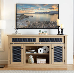 English Elm Embossed TV Stand and Media Console with Sliding Door, Adjustable Shelves, Cable Management, 65" Light Oak W1758P231685