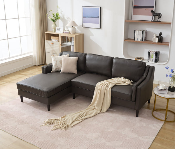 English Elm 94.5 Inch L-Shaped Genuine Leather Sofa With Left Chaise Lounge - Modern Espresso Elegance For Home W791S00023