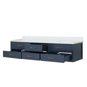 English Elm Blue Double Bath Vanity 84" W With Cultured Marble Top - Elegant Solid Wood Design & Easy Install B2731P258147