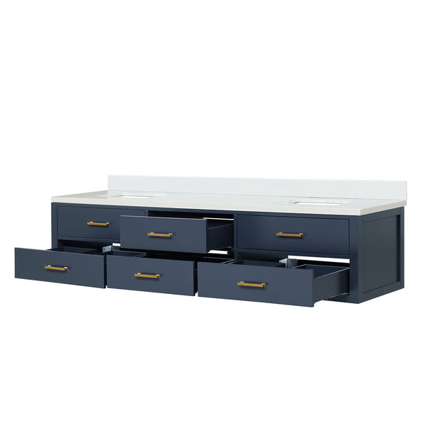 English Elm Blue Double Bath Vanity 84" W With Cultured Marble Top - Elegant Solid Wood Design & Easy Install B2731P258147