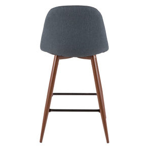 English Elm Pebble Mid-Century Modern Counter Stool with Upholstered Comfort and Walnut Steel Legs, Set of 2 Blue B202P222419