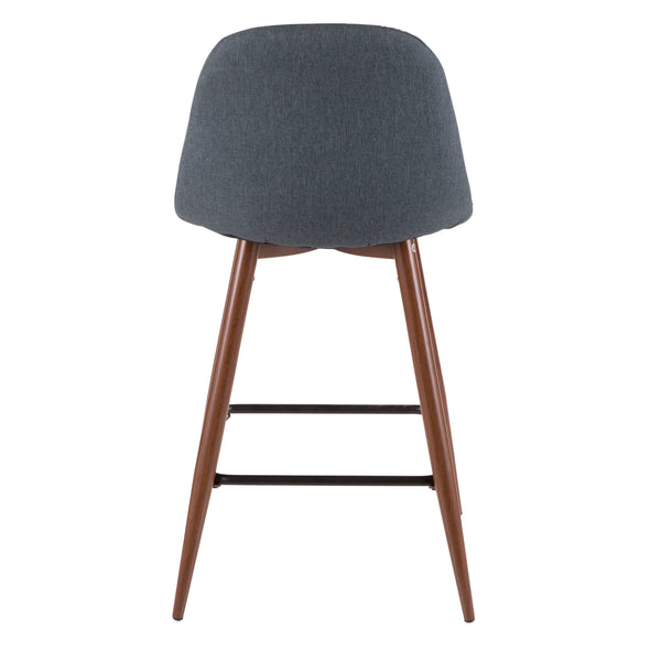 English Elm Pebble Mid-Century Modern Counter Stool with Upholstered Comfort and Walnut Steel Legs, Set of 2 Blue B202P222419