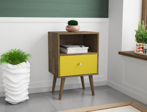 English Elm Liberty 18" Nightstand: Stylish Rustic Brown & Yellow Design With Storage For Small Spaces B365P398508