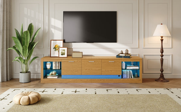 English Elm 78'' Modern TV Stand with LED Lights, 6 Cabinets, 2 Open Shelves, Soft-Close Doors & Cable Management for TVs up to 90" N710P332619P