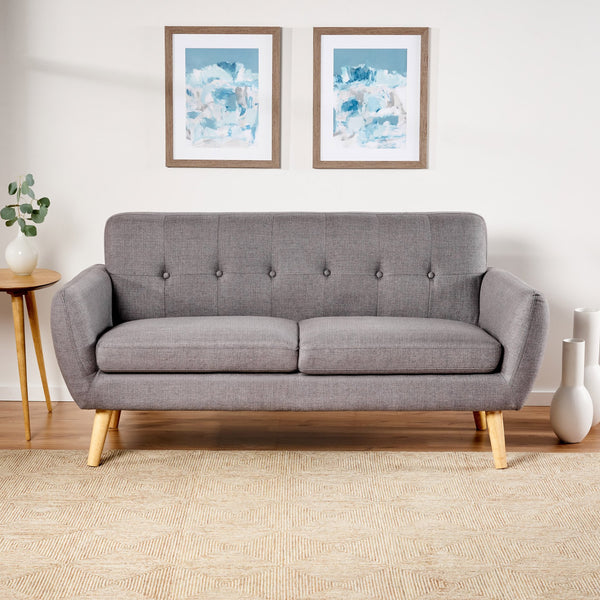 English Elm Christopher Knight Home® - SOFA Mid-Century Loveseat with Button-Tufted Waffle Stitch Back, Upholstered Comfort & Wood Legs DARK GREY 60863.00DGY