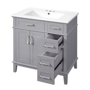 English Elm 30" Freestanding Bathroom Vanity Ceramic Sink Soft Close Cabinet Gray Wood Frame Grey N729P427118E