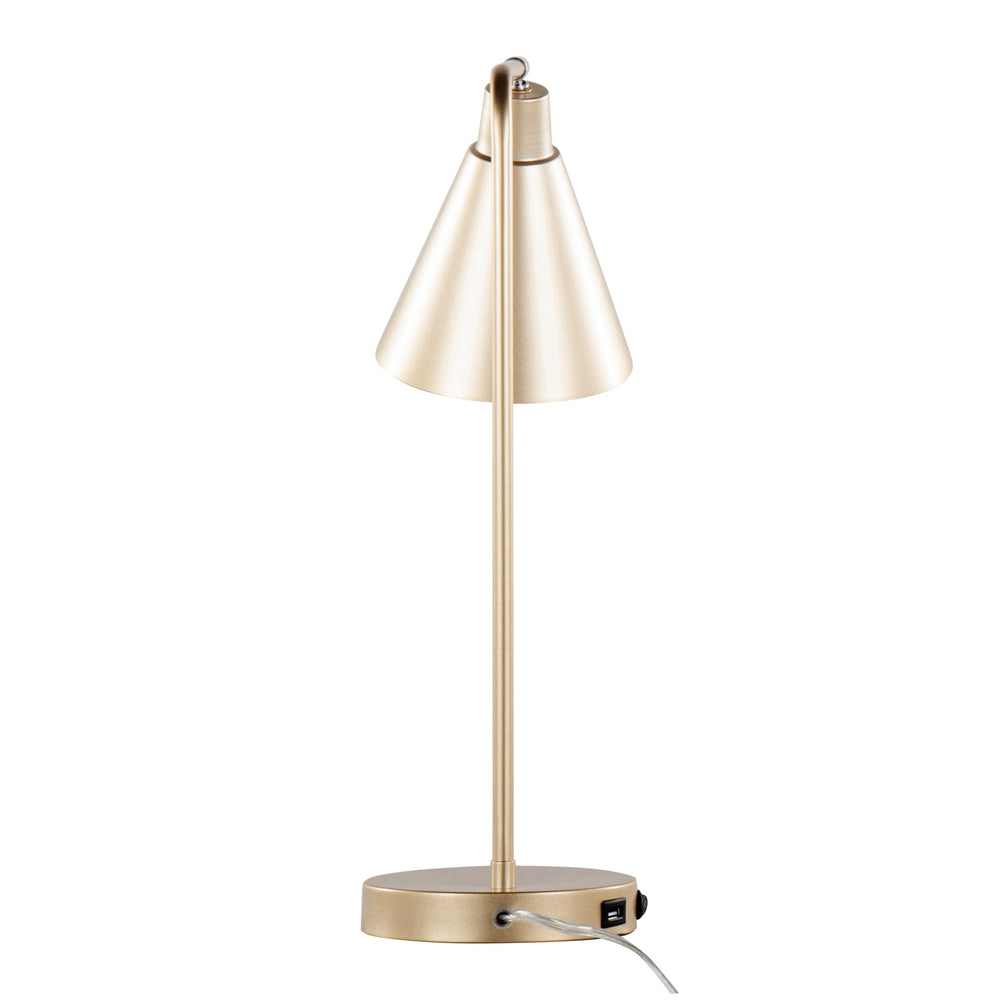English Elm Pix 19" Contemporary Metal Task Lamp in Gold with Adjustable Cone Shade and Built-In USB Port B202P224061