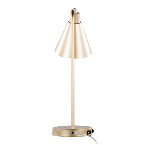 English Elm Pix 19" Contemporary Metal Task Lamp in Gold with Adjustable Cone Shade and Built-In USB Port B202P224061