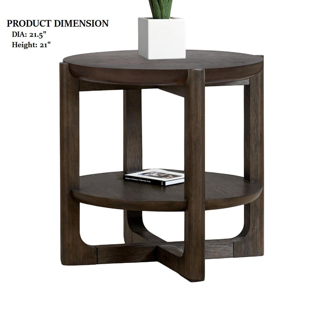 English Elm Transitional End Table With Trestle Base | Wire-Brushed Dark Walnut, Open Shelf For Storage & Style B2741P404270-GIGA