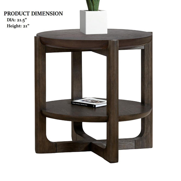 English Elm Transitional End Table With Trestle Base | Wire-Brushed Dark Walnut, Open Shelf For Storage & Style B2741P404270-GIGA