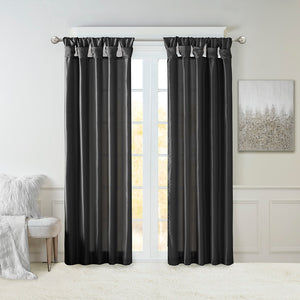 JLA Home Madison Park - Twist Linen-Look Faux Silk Curtain Panel with Lining, Twist-Top Drapes for Privacy & Luxe Sheen Black MP40-8329