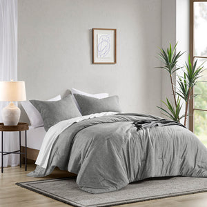 JLA Home Comfort Spaces - Chambray microfiber comforter set with denim-inspired texture, breathable all-season plush, Oeko-Tex certified Grey AM10-0060