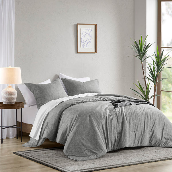 JLA Home Comfort Spaces - Chambray Denim-Inspired Microfiber Comforter Set — Lightweight, Oeko-Tex Certified, Year-Round Cozy Texture Grey AM10-0059