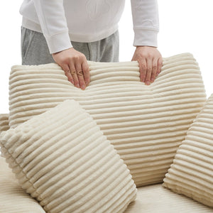 English Elm Corduroy Chaise Lounge Sofa With Movable Ottoman, Armrest Storage & Cupholders For Comfort W2120S00003-GIGA