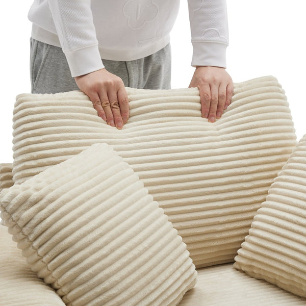 English Elm Corduroy Chaise Lounge Sofa With Movable Ottoman, Armrest Storage & Cupholders For Comfort W2120S00003-GIGA