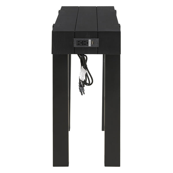 English Elm Trexm Ash Veneer Entryway Console Table Built in Power Outlet Drawer Rubberwood Black N715P361518B