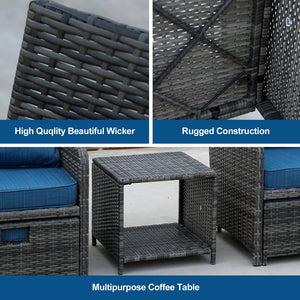 English Elm 5 Piece Wicker Patio Set with Ottomans & Coffee Table Gray PE Rattan Outdoor Conversation Set, Space-Saving Comfort W813P287323