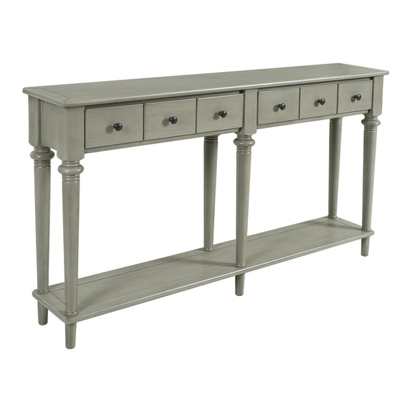 English Elm Trexm Vintage Console Table Four Drawers Pine Veneer Grey Wash Entryway Storage N715P202860E
