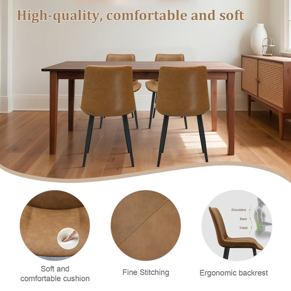 English Elm Brown Pu Leather Dining Chair Set Of 2 With Metal Legs - Modern, Comfortable, And Versatile Seating T3967P389593