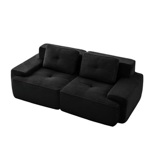 English Elm 82" Modern L-Shaped Modular Sectional Sofa with Plush Corduroy, Deep Seats, Tufted Elegance Black W714P364685