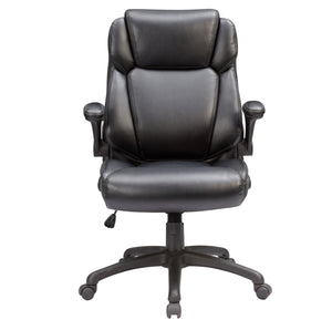 English Elm Adjustable Bonded Leather Office Chair with Butterfly Mechanism, 360° Swivel, Padded Headrest & Flip-Up Arms for Ergonomic Comfort and Productivity Black 27 L x 26 W x 15 H B2741P281451