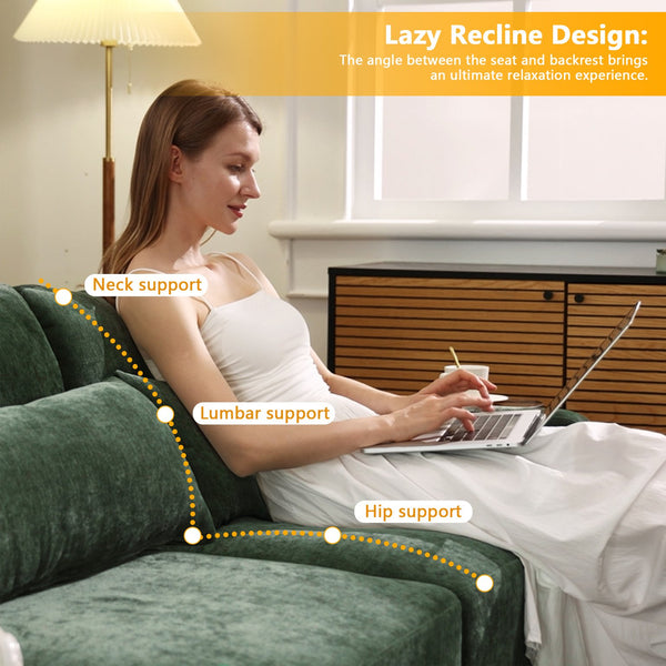 English Elm Four-Seater Chenille Sofa With Lumbar Pillow – Ergonomic Comfort, Solid Wood Frame, Easy Setup! W714S01220