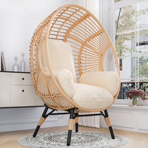 English Elm New PE Wicker Egg Chair with Ergonomic High-Front Low-Back Design, Weather-Resistant Rattan & Plush Cushion Comfort Natural W400P241059