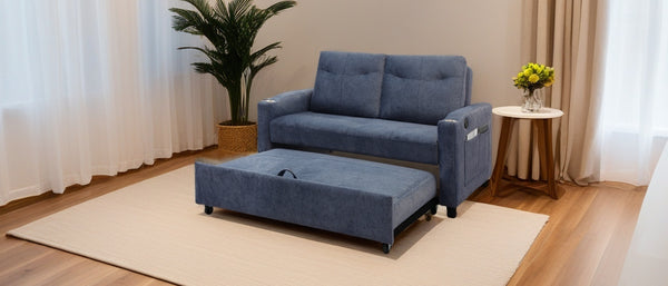 English Elm Modern Velvet Loveseat Sofa Bed with USB Charging, Storage Pockets, Toss Pillows & Reclining Backrest W1183S00013