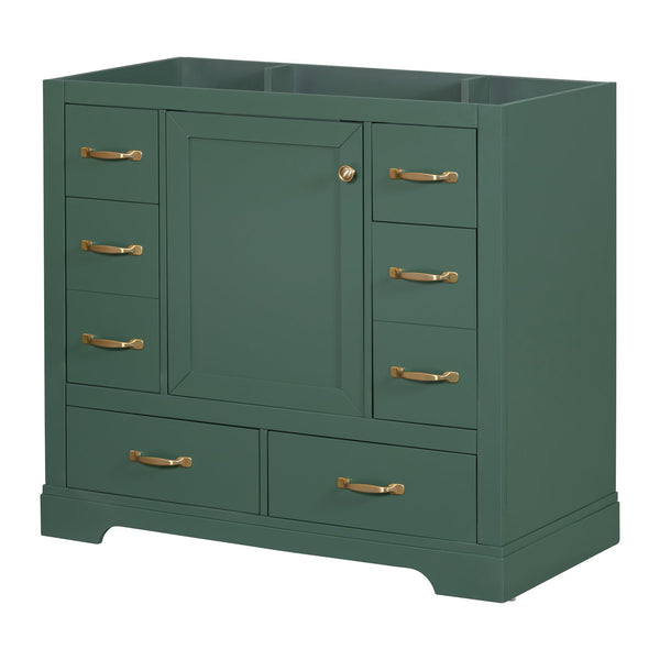 English Elm 36" Modern Bathroom Vanity Cabinet Base with Six Drawers, Adjustable Shelf & Drawer Organizer Green WF307973AAF