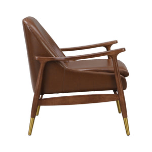 English Elm Christopher Knight Home® - [Set of 2] Mid-Century Faux Leather Accent Chair with Solid Wood Frame, Brass-Tipped Legs, Plush Cushions Dark Brown N767P205863D_2