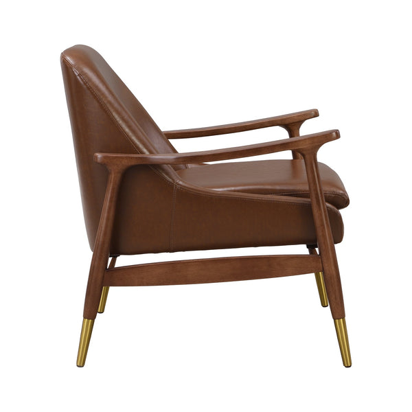 English Elm Christopher Knight Home® - [Set of 2] Mid-Century Faux Leather Accent Chair with Solid Wood Frame, Brass-Tipped Legs, Plush Cushions Dark Brown N767P205863D_2