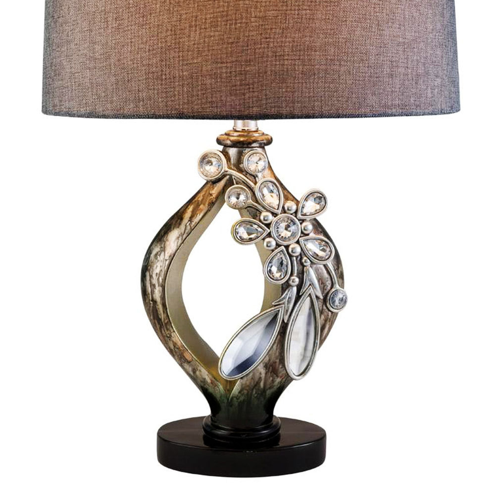 English Elm 28.25" Balleria Polyresin Table Lamp with Crystal Flower Accent, Multicolor Brown Gold Finish, UL Listed B072116197