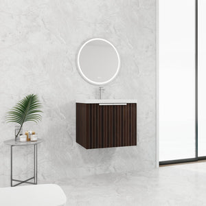 English Elm 24 Inch Silver-Brown Stripe Wall-Mounted Vanity with Resin Sink, Soft-Close Doors & Ample Storage W999P204936